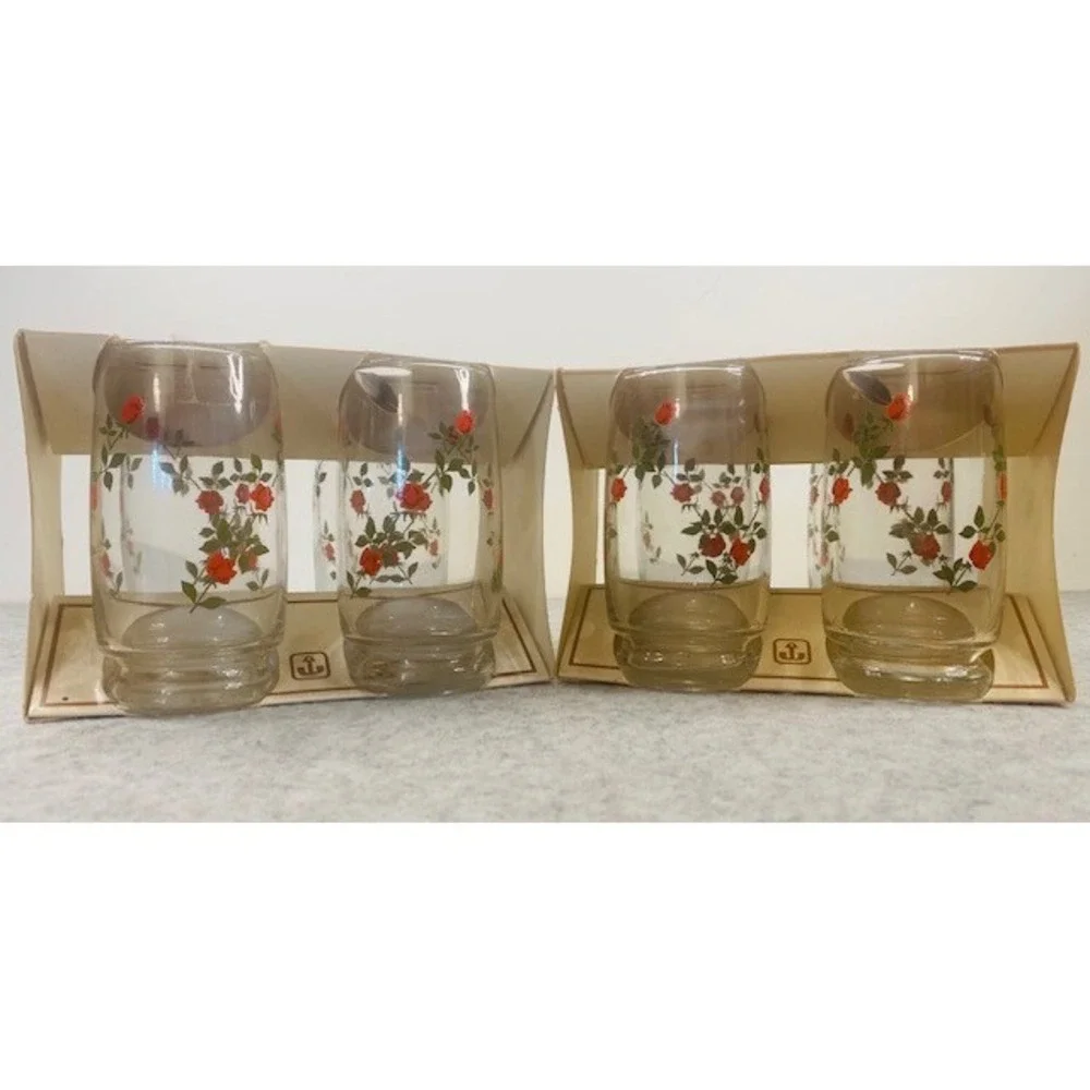 Anchor Hocking Climbing Roses Glass‎ Tumblers Set of 8, 12oz ** NIB VINTAGE 70'S
